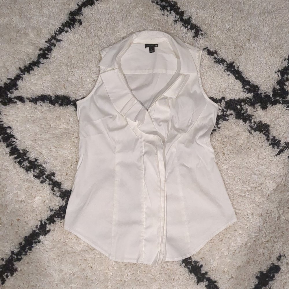Ann Taylor Sleeveless White Ruffle Blouse Size 4